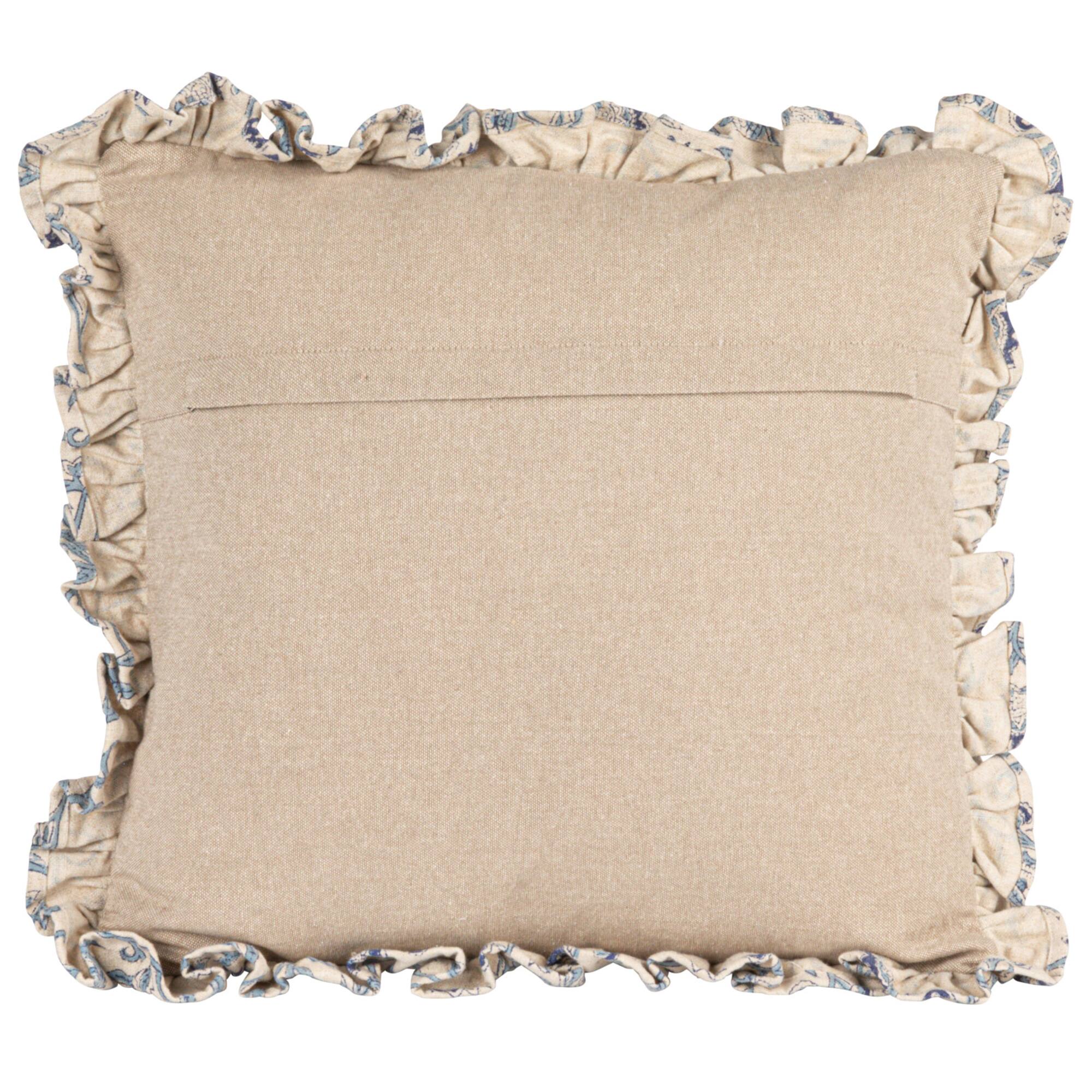 Hello Honey® 18" Blue & White Floral Accent Pillow with Ruffled Edges